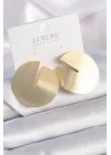 Mey İthalat® Pirinç Gold Renk Daire Plaka Model Kadın Küpe