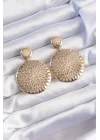 Mey İthalat® Pirinç Gold Renk Oval İşlemeli Küpe