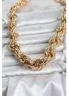 Mey İthalat® Pirinç Gold Renk Sarmal Halat Model Kadın Kolye