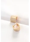 Mey İthalat® Pirinç Gold Renk Taşlı Minimal Küpe