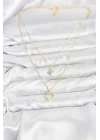 Mey İthalat® Pirinç Gold Renk Yonca Model 2li Kadın Kolye