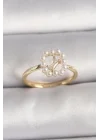 Mey İthalat® Pirinç Gold Renk Zirkon Taş Detaylı İncili Ayarlanabilir Yüzük
