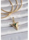 Mey İthalat® Pirinç Gold Renk Zirkon Taşlı 3D Üçgen Model Ajda Charm
