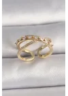 Mey İthalat® Pirinç Gold Renk Zirkon Taşlı Ayarlanabilir Kadın Yüzük