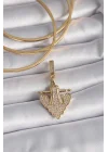 Mey İthalat® Pirinç Gold Renk Zirkon Taşlı Çapa Model Ajda Charm