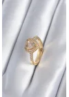 Mey İthalat® Pirinç Gold Renk Zirkon Taşlı Kalp Charm Model Kadın Yüzük