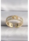 Mey İthalat® Pirinç Gold Renk Zirkon Taşlı Yıldız İşleme VIP Seri Kadın Yüzük