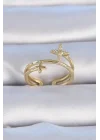 Mey İthalat® Pirinç Gold Renk Zirkon Taşlı Yıldız Model Kadın Yüzük