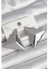 Mey İthalat® Pirinç Gümüş Renk 3D Üçgen Model Kadın Küpe