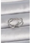 Mey İthalat® Pirinç Gümüş Renk Ayarlanabilir Zirkon Taşlı Sarmal Model Kadın Yüzük