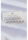 Mey İthalat® Pirinç Gümüş Renk İnce Oval Küpe Seti