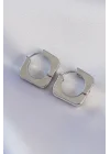 Mey İthalat® Pirinç Gümüş Renk Kare Küpe