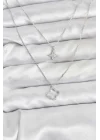 Mey İthalat® Pirinç Gümüş Renk Yonca Model 2li Kadın Kolye