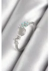 Mey İthalat® Pirinç Gümüş Renk Zirkon Taş Detaylı Beyaz Sedefli Çiçek Model Kadın Yüzük