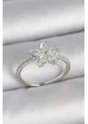 Mey İthalat® Pirinç Gümüş Renk Zirkon Taşlı Yıldız Model Ayarlanabilir Kadın Yüzük