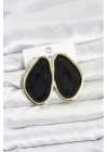 Mey İthalat® Pirinç Siyah Mineli Damla Model Vintage Plaka Kadın Küpe