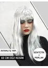 Mey İthalat® Platin Gri Gümüş Renk Uzun Parti Peruğu Uzun Takma Peruk