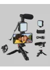 Mey İthalat® Profesyonel Vlog Çekim Kiti LED Işıklı Tripod Mikrofonlu Telefon Seti