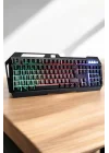 Mey İthalat® Q Klavye RGB Işıklı Klavye Ve Mouse Seti Kablolu Mouse Hediyeliş