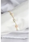 Mey İthalat® Renkli Yıldız Model Zirkon Taşlı Gold Renk Pirinç Su Yolu Kadın Bileklik