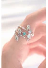 Mey İthalat® Renkli Zirkon Taşlı Silver Renk Ayarlanabilir Yüzük