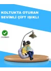 Mey İthalat® Romantik Çift Temalı Dekoratif Masa Lambası Yumuşak LED Işık