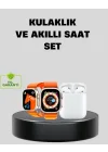 Mey İthalat® S8 Ultra Akıllı Saat ve Bluetooth Kablosuz Kulaklık 2’li Set