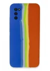 Mey İthalat®  Samsung Galaxy A03S Kılıf Ebruli Lansman Silikon - Mavi-Turuncu
