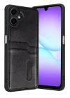Mey İthalat®  Samsung Galaxy A07 4G Sara Kartvizitli Deri Kılıf - Siyah