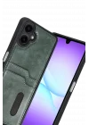 Mey İthalat®  Samsung Galaxy A07 4G Sara Kartvizitli Deri Kılıf - Yeşil