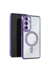 Mey İthalat®  Samsung Galaxy A15 4G Joke Simli Magneticsafe Kılıf - Derin Mor