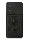Mey İthalat®  Samsung Galaxy A22 Kılıf Pars Lens Yüzüklü Silikon - Siyah