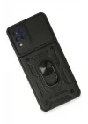 Mey İthalat®  Samsung Galaxy A22 Kılıf Pars Lens Yüzüklü Silikon - Siyah