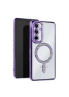 Mey İthalat®  Samsung Galaxy A35 5G Joke Simli Magneticsafe Kılıf - Derin Mor