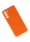 Mey İthalat®  Samsung Galaxy S21 FE Kılıf Nano içi Kadife Silikon - Turuncu