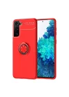 Mey İthalat®  Samsung Galaxy S21 Plus Kılıf Range Yüzüklü Silikon - Kırmızı