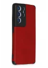 Mey İthalat®  Samsung Galaxy S21 Ultra Kılıf Loop Deri Silikon - Kırmızı