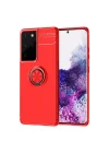 Mey İthalat®  Samsung Galaxy S21 Ultra Kılıf Range Yüzüklü Silikon - Kırmızı