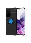 Mey İthalat®  Samsung Galaxy S21 Ultra Kılıf Range Yüzüklü Silikon - Siyah-Mavi