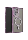 Mey İthalat®  Samsung Galaxy S23 Ultra Joke Simli Magneticsafe Kılıf - Derin Mor