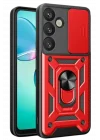 Mey İthalat®  Samsung Galaxy S25 FE Pars Lens Yüzüklü Silikon - Kırmızı