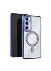 Mey İthalat®  Samsung Galaxy S25 Kılıf Joke Simli Magneticsafe Kılıf - Mavi