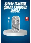 Mey İthalat® Sessiz Tıklama Çift Modlu Bluetooth Ve Alıcı Şeffaf Mouse Fare