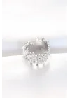 Mey İthalat® Silver Renk Tırtıklı Kalın Baget Taş Tasarım Ayarlanabilir Yüzük