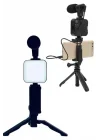 Mey İthalat® Telefon Tutucu Led Işıklı Kumandalı Mikrofon Telefon Vlog Video Kayıt