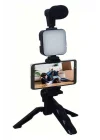 Mey İthalat® Telefon Tutucu Mikrofonlu Işıklı Youtuber Video Kayıt
