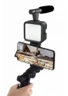 Mey İthalat® Telefon Tutucu Mini Mikrofonlu Tripod Vlog Çekim Video
