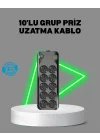 Mey İthalat® Termal Akım Korumalı 10’lu Grup Priz USB Type-C Hızlı Şarj 2500W 2m Kablo