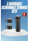 Mey İthalat® Termos Paslanmaz Çelik Termos Siyah Renk 3 Bardaklı Termos Seti
