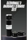 Mey İthalat® Termos Seti Paslanmaz Çelik 3 Bardaklı Vakumlu Termos Set 500 Ml 12 Saate Kadar Isı Koruma